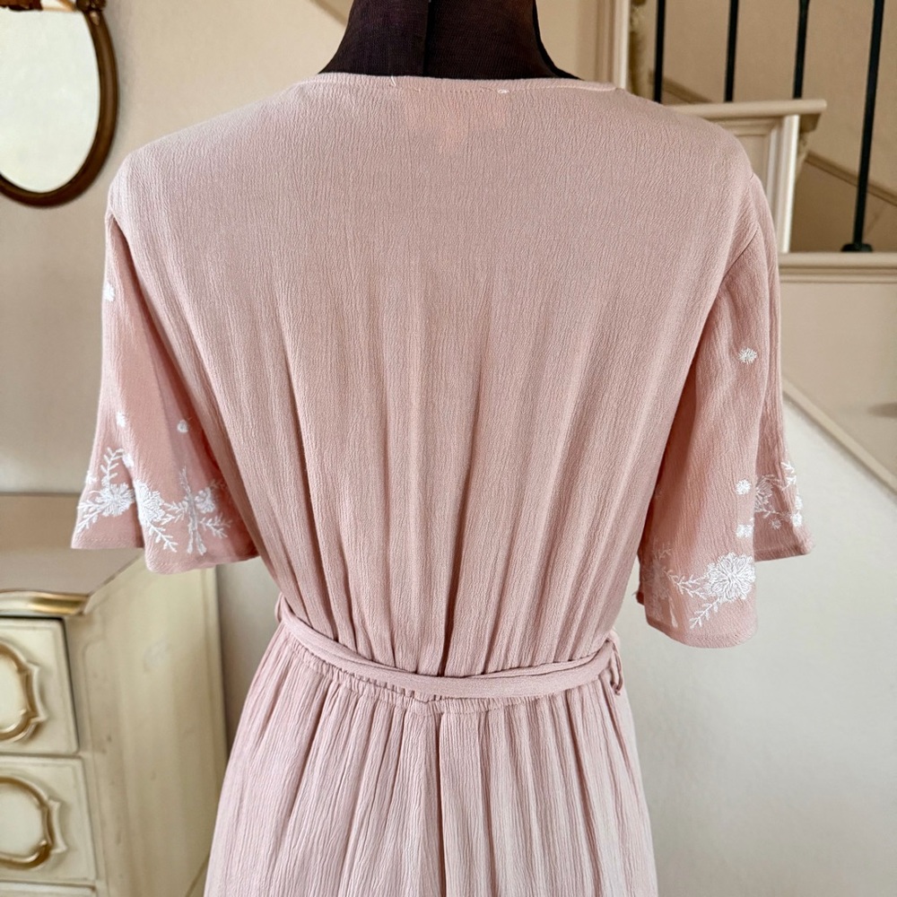 BOHME Size Small Dusty Pink Embroidered Feminine Tiered Ruffle Maxi Dress Spring - Picture 9 of 11